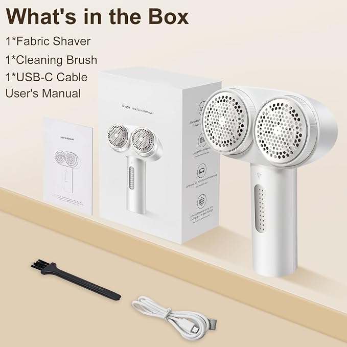Fabric Shaver, Handzee Electric Lint Shaver, Dual Motor Sweater Shaver, Fabric Pilling Remover, Powerful 2 Gear 6-Leaf Blades, Portable Defuzzer Clothes Fuzz Remover for Sweater Furniture (White) | Equipped with 6 sharp blades, safely remove lint fuzz,...