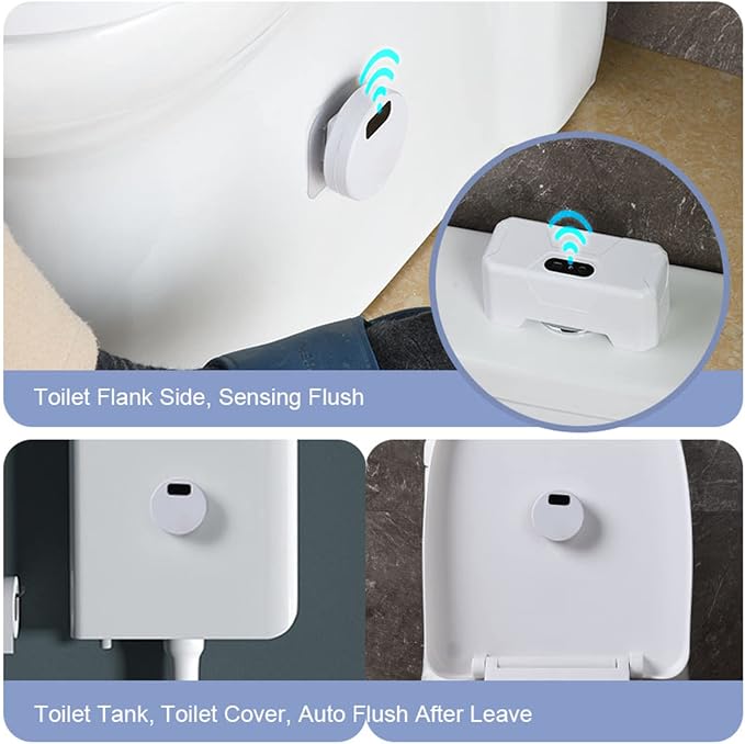 Automatic Toilet Flusher, 2023 Upgraded Touchless Toilet Flush Kit, Hands Free External Infrared Sensor Toilet Flusher, Waterproof Flusher for Toilets for Home and Public Use (1 SET)