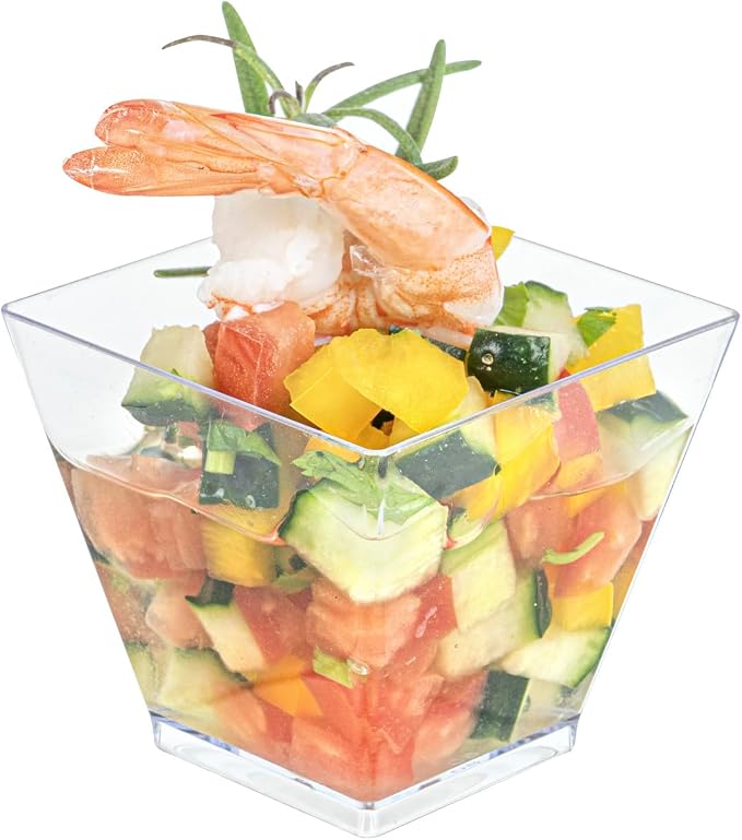 Restaurantware 2 Ounce Mini Kova Cups 20 Square Small Appetizer Cups - Lids Sold Separately Heavy-Duty Clear Plastic Parfait Cups Serve Mousse Puddings Or Samples For Weddings Or Parties