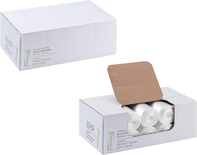 TYPLASTICS 20-30 Gallon Clear Trash Can Liners - 30" x 37" - High Density Garbage Bags - Case of 500 - Multipurpose for Office, Outdoor, Recycling, Industrial and Commercial