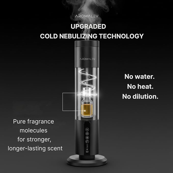 Waterless Nebulizing Essential Oil Diffuser – Wireless Rechargeable Bluetooth App Control – Cold Air Aromatherapy Scent Machine for Large Rooms, Home, Office & Spa – Quiet & Portable, Black
