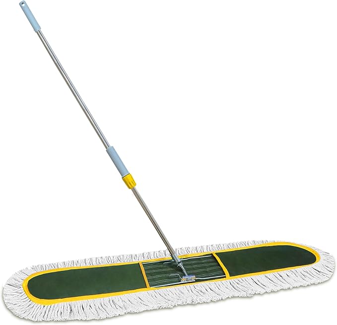 48-Inch Commercial Dust Mop for Hardwood Floors, Large Dry Mop with Reusable Cotton Yarn Head, Telescopic Stainless Steel Handle - Ideal for Industrial Floor Cleaning, Marble, Laminate