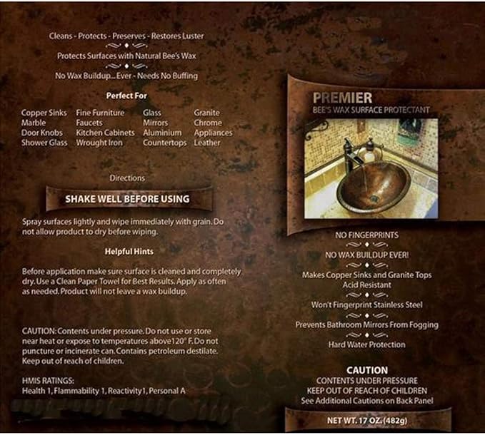 Premier Copper Products W900-WAX Copper Sink Wax Protectant, Clear
