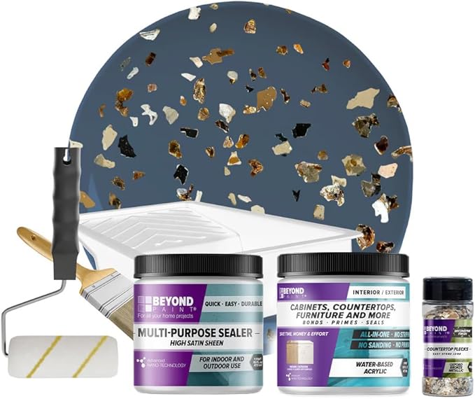 Beyond Paint Oxford Bronze Flecks Countertop Makeover Kit with Paint, Sealer, Flecks, and Tools for Countertops, Deep Blue