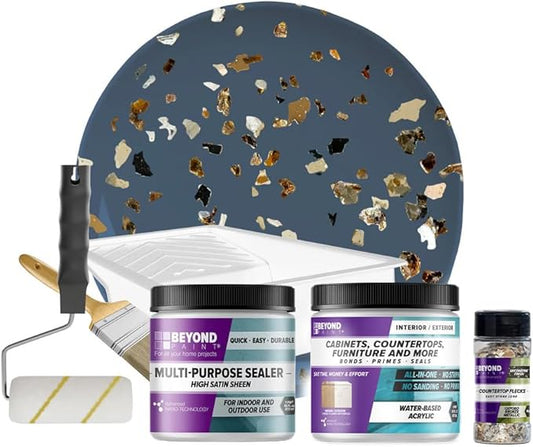 Beyond Paint Oxford Bronze Flecks Countertop Makeover Kit with Paint, Sealer, Flecks, and Tools for Countertops, Deep Blue