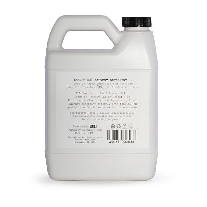 Zoey Naturals - Baby Laundry Detergent, Free & Clean – Hypoallergenic Plant-Based Liquid for Sensitive Skin – Sulfate, Dye & Fragrance Free – Concentrated HE Formula – 32 fl oz