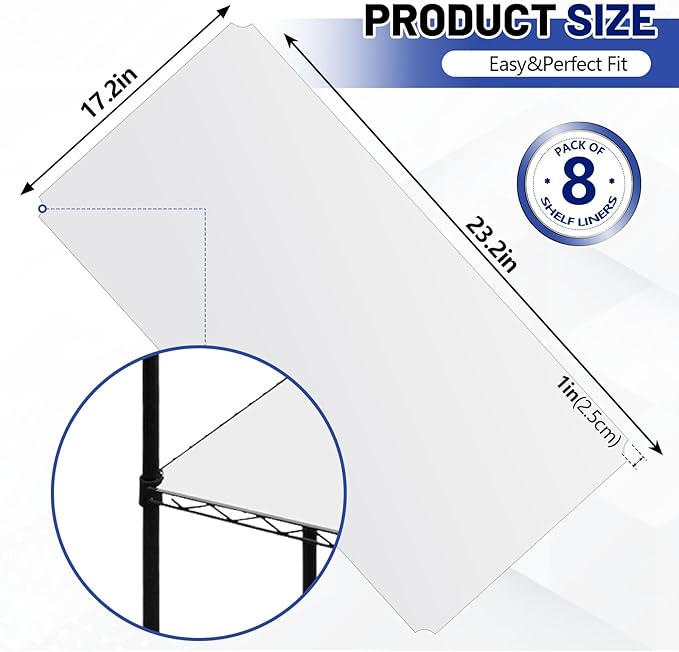 Sliner 8 Pack 18 x 24 Inch Wire Shelf Liner Clear Plastic Waterproof Liners for Organizing Metal Rack Shelves, Kitchen Cabinets, Cupboard, Pantry