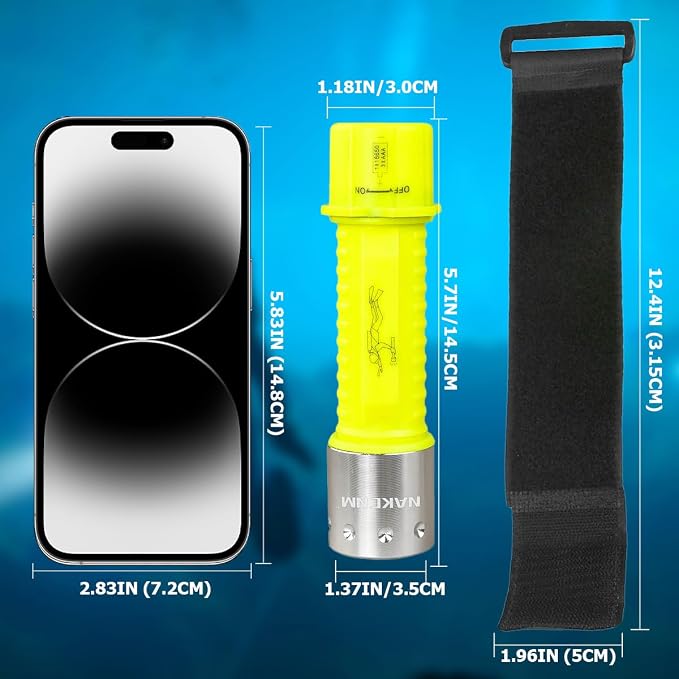 NAKCNM 2 Pack Diving Flashlight Underwater LED Scuba Dive Lights Super Bright IPX8 Waterproof 3 Modes for Outdoor Activities with Rechargeable Battery and Charger
