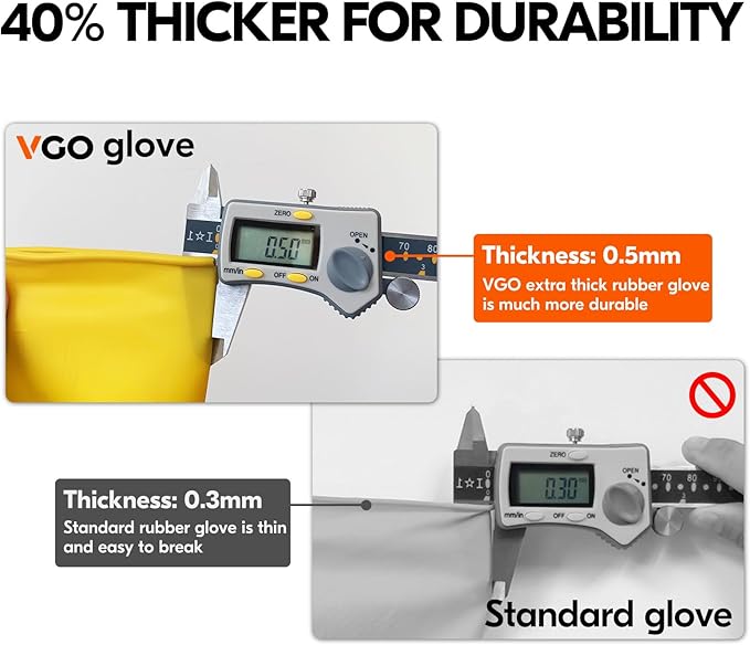 Vgo... 1-Pair Reusable Household Gloves, Rubber Dishwashing gloves, Extra Thickness, Long Sleeves, Kitchen Cleaning, Working, Painting, Gardening, Pet Care (Size L, Yellow, HH4601)