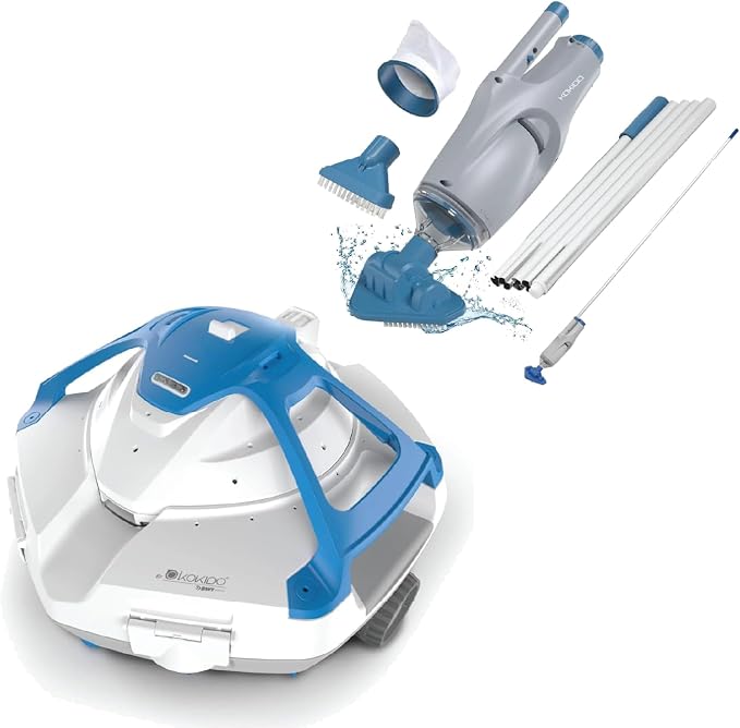 KOKIDO 2025 Cordless Robotic Pool Cleaner Bundle Set,15.9GPM Strong Suction, Large Filter Size,Auto Parking, 2X Oversize Debris Inlet, Flat Pools up to 700 sq.ft