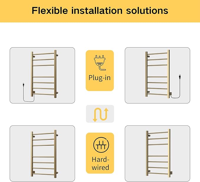 Z&Zhanle Electric Heated Towel Rack, Gold Finish, Wall Mounted Bathroom Warmer with Temperature Control, (Energy Efficient) with 7-Bar & Aluminum Frame for Bathroom