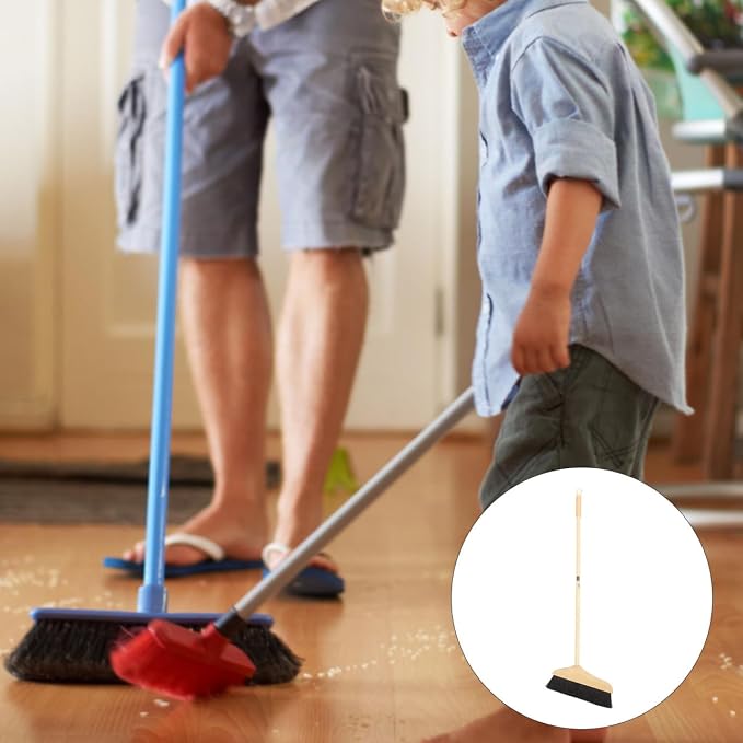 ULTECHNOVO Horsehair Broom for Hardwood Floors, Soft Bristle Indoor Sweeping Brush with Pine Wood Head, Anti-Static Dust Remover for Home Kitchen, 37 Inch Wood Long Handl