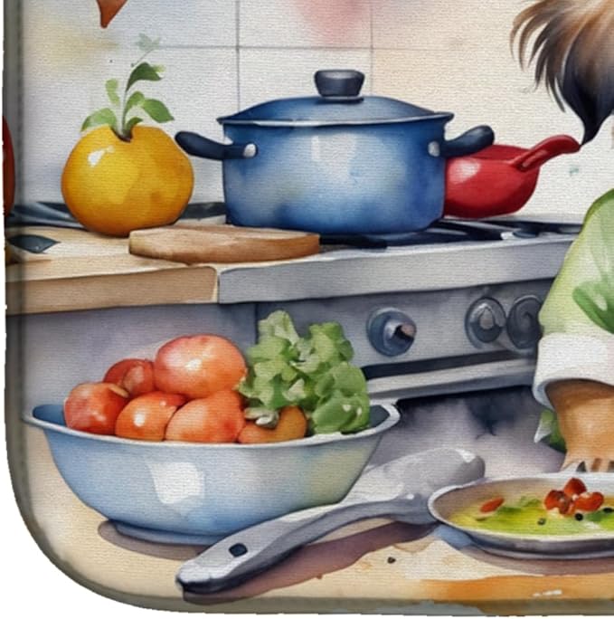 Caroline's Treasures DAC6333DDM Tibetan Spaniel The Chef Dish Drying Mat Absorbent Dish Drying Mat Pad for Kitchen Counter Dish Drainer Mat for Countertop, 14 x 21", Multicolor