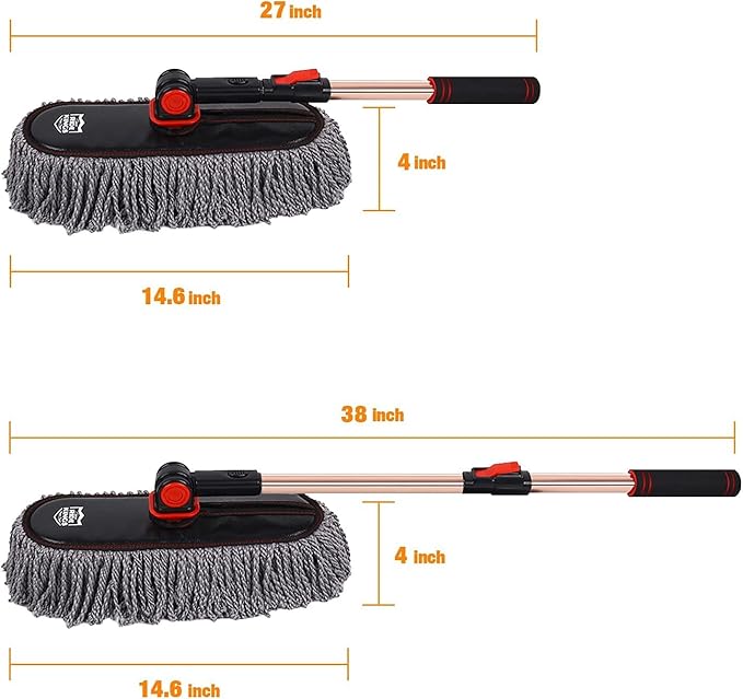 Car Duster Exterior Scratch Free with Extendable Handle,Wax Cotton Hair Car Brush Kit, Auto Detailing Brush for SUV,RV,Truck and Motorcycle,No Lint, Gifts for Men Women