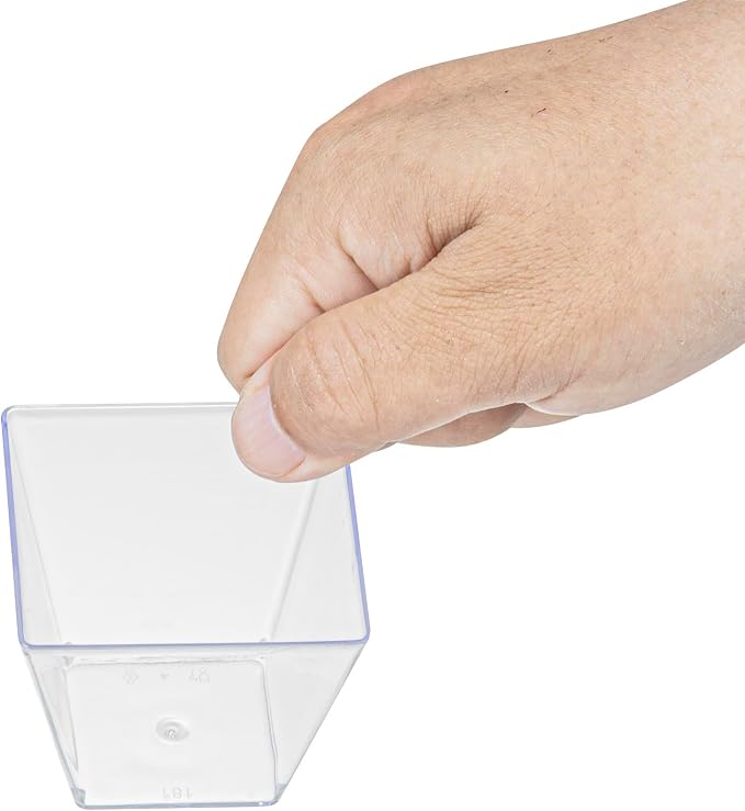 Restaurantware-4 Ounce Mini Kova Cups, 20 Square Small Appetizer Cups - Durable, Disposable, Clear Plastic Parfait Cup, Serve Mousse, Puddings, Or Samples, For Weddings Or Parties