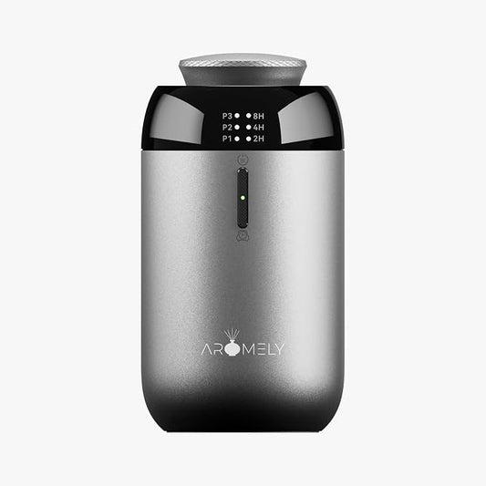 Car Diffuser & Home Air Freshener Waterless – Rechargeable – Intelligent Aroma Diffuser with Dual Mode – Portable Odor Eliminator for Car, Office Desk, and Small Room – Up to 150 SQFT (Silver)