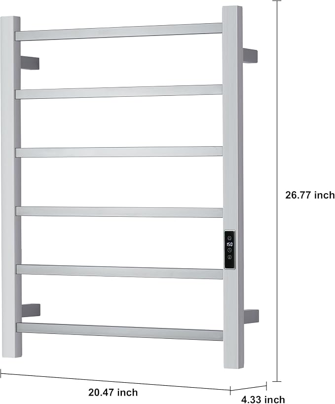 Heated Towel Racks for Bathroom, Wall Mounted Electric Towel Warmer Racks with Timer & Temperature Control, Stainless Steel Towel Heater for Bathroom (Square-Brushed 6 Bars)