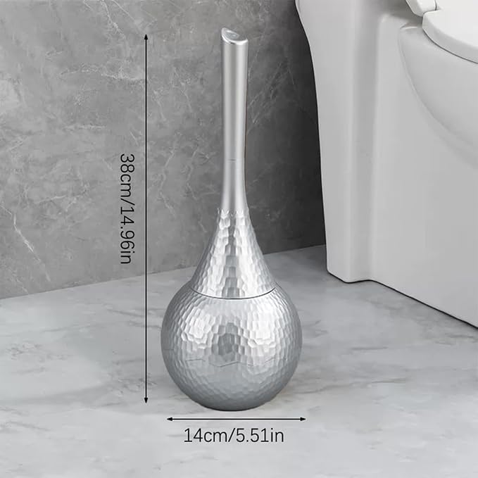 Kobizpanda Silver Toilet Brush and Holder Set, Brushed Nickel Modern Bathroom Brush with Anti-Splash Shield 360° Cleaning, ABS Plastic Rust-Proof Waterproof Toilet Bowl Cleaner for Home Spa