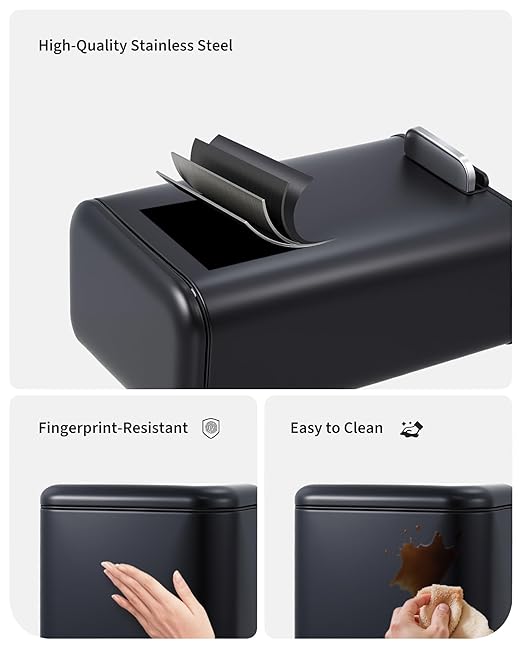 1.3 gal/5L Stainless Steel Kitchen Trash Can, Step-on Recycling Bin with Soft Close Lid, Removable Inner Bucket, Rectangular Wastebasket for Office Living Room, Black