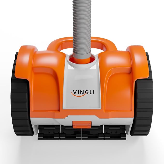 VINGLI Pool Vacuum Cleaner, Automatic Pool Sweeper for Ground&Inground Pools, Suction Side Wall-Climbing Sweeper with 39.6ft Tangle-Free Hose (Rich Orange&Gray)