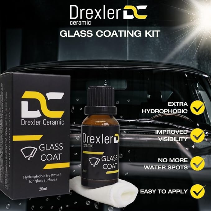 Glass Coating 20ml – Hydrophobic Ceramic Coat for Windshields & Windows | Water Repellent Protection for Glass Parts | Enhanced Visibility, Spotless Finish, Long-Lasting Shine