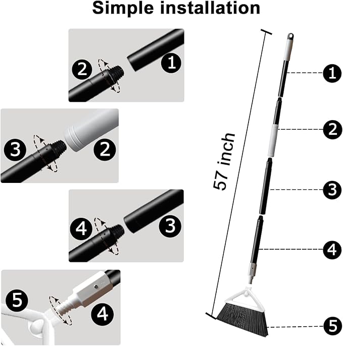 Heavy Duty Angle Broom 4 Pack - White Broom for Outdoor & Indoor, Garage, Driveway, Sidewalk, Kitchen & More, Long Handle
