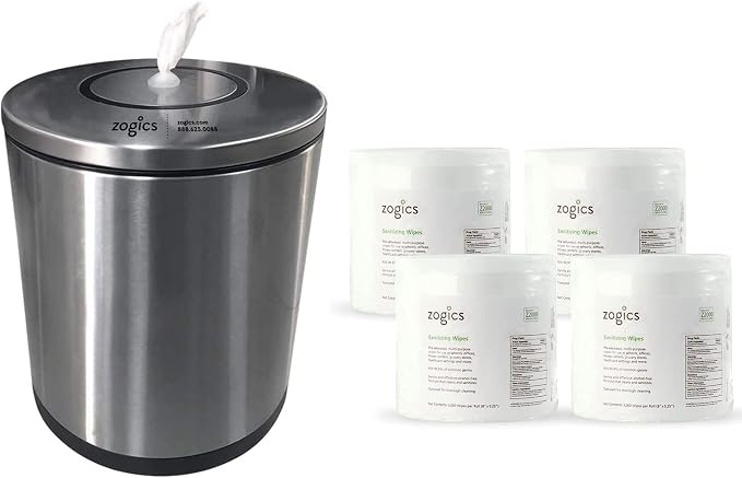 Zogics Sanitizing Wipes and Tabletop Stainless Steel Wipe Dispenser