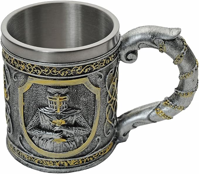 Rite Edge Knights Templar Mug 500-600ml - Resin & Stainless Steel - Unique Medieval Templar Design - Handcrafted Collector’s Mug - Ideal for History Buffs & Fantasy Fans
