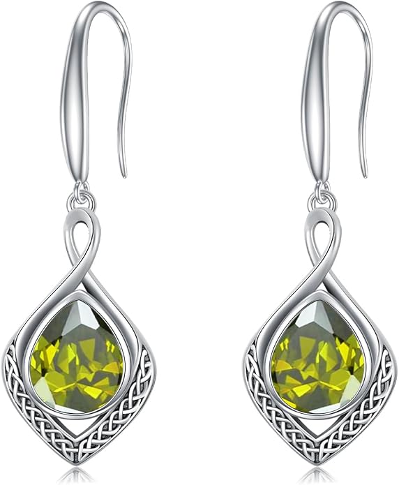 PELOVNY Celtic Knot Filigree Earrings for Women 925 Sterling Silver Moss Agate/Birthstone Infinity Earrings Birthday Christmas Jewelry Gifts for Mom Daughter Wife Sister