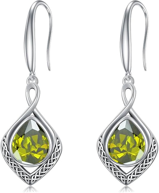 PELOVNY Celtic Knot Filigree Earrings for Women 925 Sterling Silver Moss Agate/Birthstone Infinity Earrings Birthday Christmas Jewelry Gifts for Mom Daughter Wife Sister