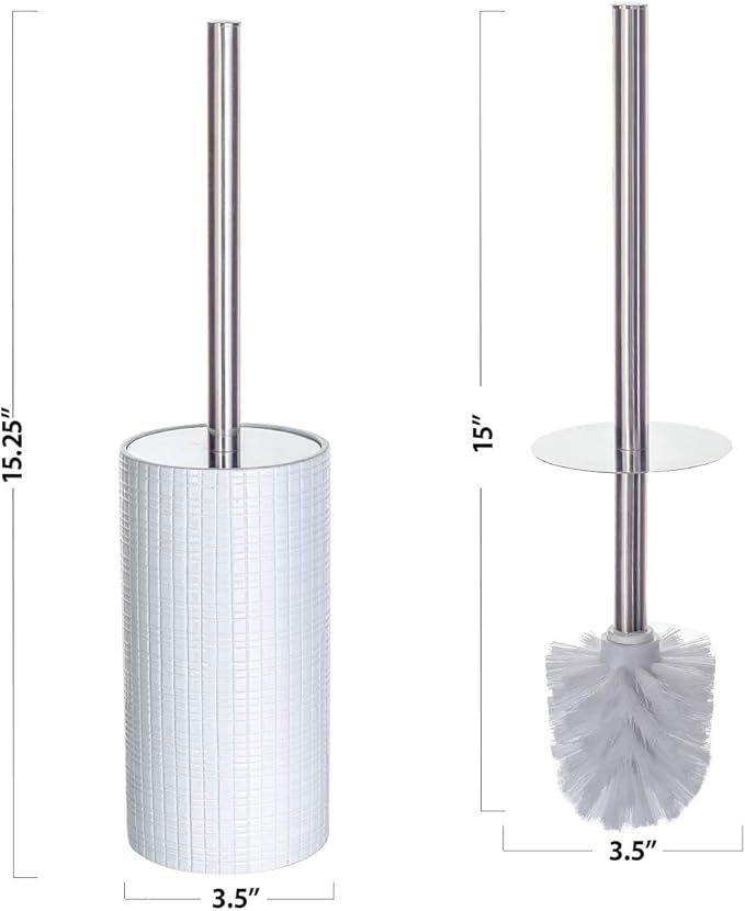 Creative Scents Estella White Toilet Brush Set - Decorative Bathroom Toilet Bowl Brush and Holder - Ventilated Toilet Cleaner Brush with Strong Bristles Rust Proof for Elegant Bathroom Accessories