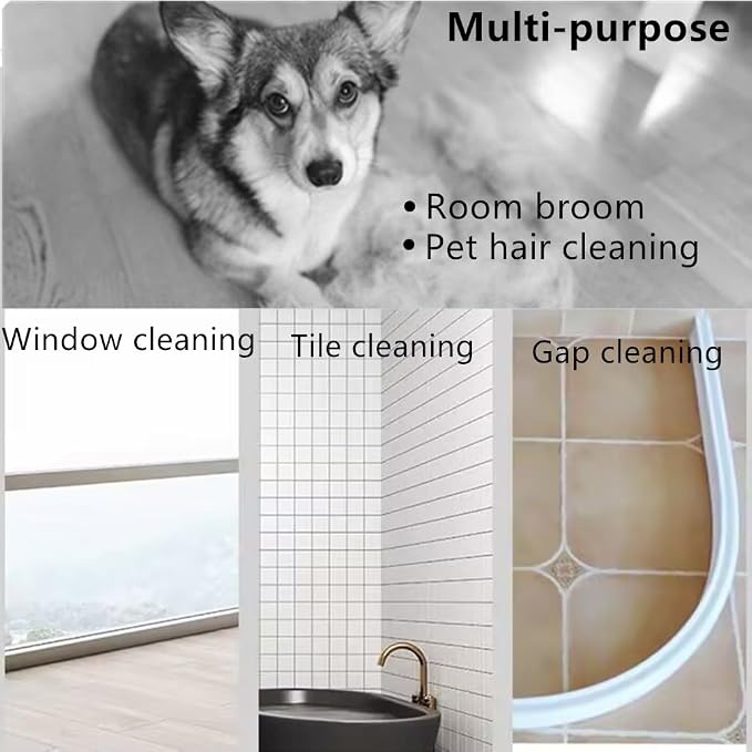 LRB4419 Leaf Turf Broom 16" W x 55"+5-in-1 Foldable All-in-One Broom, Dustpan, Pet Hair Roller, Squeegee & Wire Brush