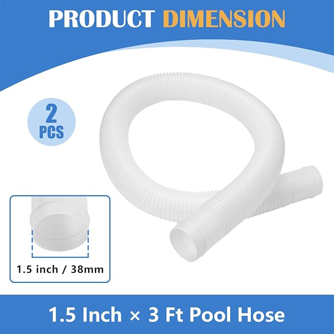 1.5 Inch x 3 ft Pool Skimmer Hose for Intex Above Ground Pool Skimmer Pump Replacement #10531 25016, 1-1/2 Inch Surface Skimmer Transfer Hose - 2 PCS