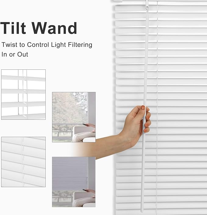 Changshade Cordless Venetian Vinyl Blinds for Indoor Windows, Horizontal Blinds Window Shades Pull Down Light Filtering Privacy for Home Office, Inside Outside Mount Easy To Install, 30"Wx64"H, White