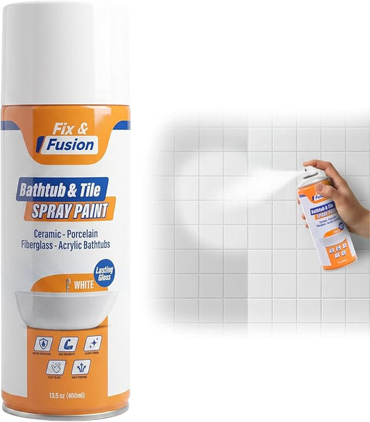 Fix & Fusion Bathtub & Tile Spray Paint, Multi-Surface Coating for Bathroom & Kitchen, High Adhesion, Water-Resistant, for Porcelain, Ceramic, Fiberglass, Countertops & More, White 13.5 oz (Pack of 1)