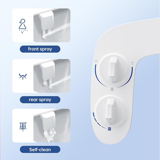 GarveeHome Bidet Attachment for Toilet, Dual Self-Cleaning Nozzles with Rear and Feminine Wash, Adjustable Spray Pressure, Easy Installation Hygienic Bathroom Accessory,White