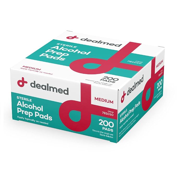 Dealmed 200 Sterile Alcohol Prep Pads Isopropyl Wipes Individually Wrapped Medium Square, 2-Ply for Cuts Scrapes and General Cleansing (Pack of 2)