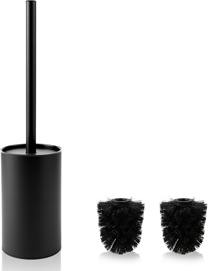 Stainless Steel Toilet Brush,Stainless Steel Toilet Bowl Brush and Holder for Bathroom,Toilet Brush and Holder with Replacement Head,Matte Black Toilet Brush with Long Handle,Sturdy and Space Saving