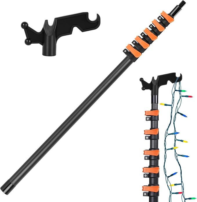 4.7-24 FT Carbon Fiber Telescopic Extension Pole with Utility Hook, Paint Roller Pole, Lightweight & Sturdy Extendable Pole for Painting, Dusting, Window Cleaning & Christmas Lights Hanging