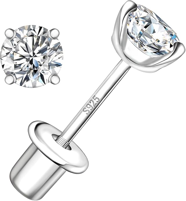 Moissanite Screw Back Earrings Studs - 0.2CT-4CT Moissanite Earrings for Women 925 Sterling Silver Piercing Real Colorful Moissan Hypoallergenic Jewelry Ear Stud Gifts