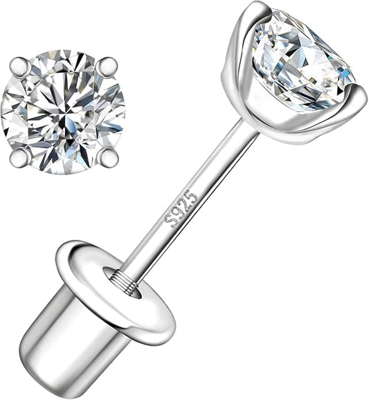 Moissanite Screw Back Earrings Studs - 0.2CT-4CT Moissanite Earrings for Women 925 Sterling Silver Piercing Real Colorful Moissan Hypoallergenic Jewelry Ear Stud Gifts