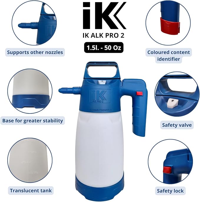 IK ALK Pro 2 – Professional Sprayer for Alkalines, Alcohols & Ketones – Pump Sprayer 50 oZ – Adjustable Nozzle, Safety Lock, Translucent Tank – Ideal for Cleaning & Disinfection