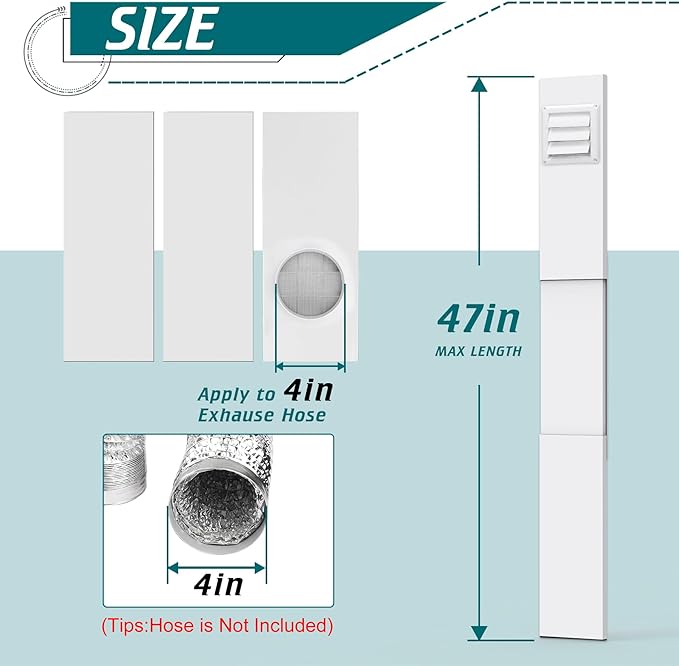 Daisypower Dryer Vent Window Kit, Adjustable Window Vent Kit with Outdoor Dryer Vent Cover,4 Inch Hood for Exhaust Ventilation