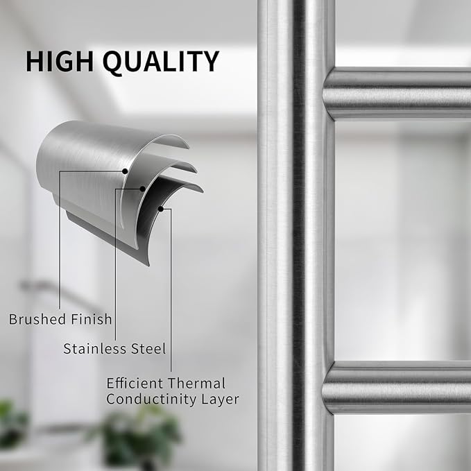 Freestanding Plug-in Towel Warmer 10-Bar Brushed Stainless Steel | Freestanding portable design for multi-scene use, ideal for bathroom, bedroom and living room.
