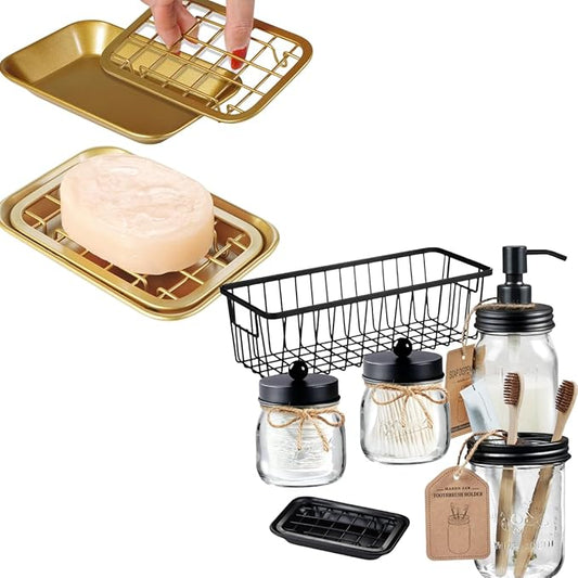 SheeChung Bathroom Accessories Set and 2 Pack Bathroom Soap Dishes Tray with Drain