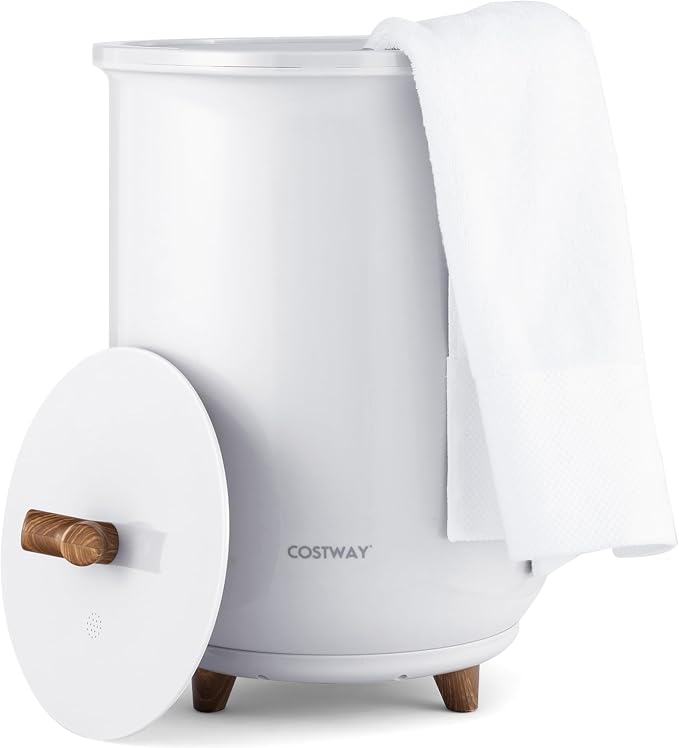 COSTWAY Bucket Style Towel Warmer, 23L Towel Warmer with 4 Heating Time & 3 Heating Temperature, Overheat Protection System, Fragrant Disc Holder, Towel Warmer for Bathroom, Hot Tub, Spa, White