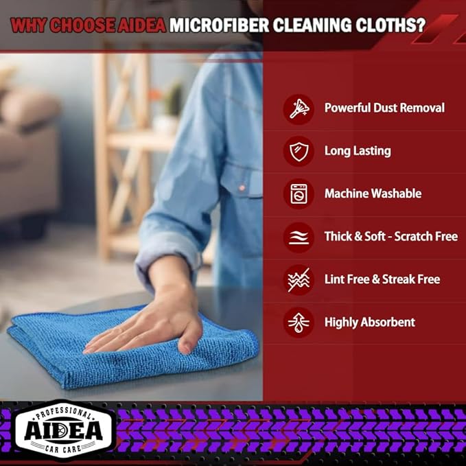 AIDEA Microfiber Cleaning Cloth, 800PK, Microfiber Towels for Cars, Shop Towels Cleaning Rags, Premium Wash Cloths, Absorbent Towel for SUVs, House, Kitchen, Commercial, Cleaning Supplies 12×12"