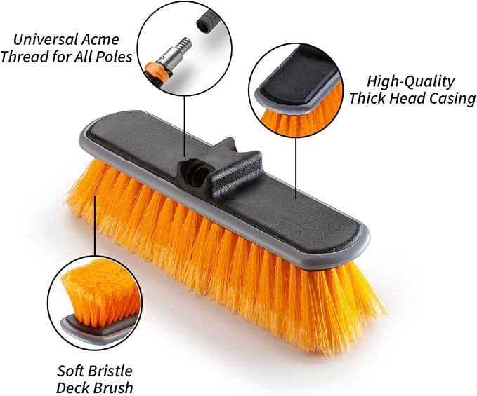 4-12 ft Window Washer Squeegee Kit with Extension Pole (20+ Reach) and Medium Bristle Deck Scrub Brush Head // Window, Car, Roof, Patio & Deck Cleaning Set // Telescopic Multi-Use Cleaning Tools