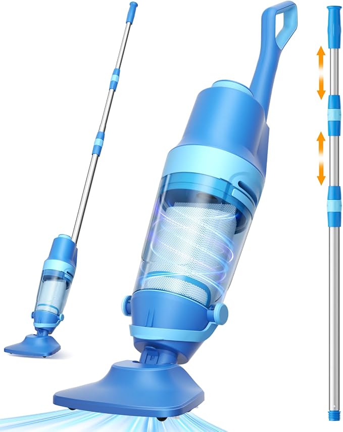 Cordless Pool Vacuum for Inground & Above Ground Pools: 23.8 GPM Powerful Stable Suction, Telescopic Pole up to 90.6", 60-Min Runtime, Extra-Large Filter & Rechargeable Pool Cleaner for Spas/Hot Tubs