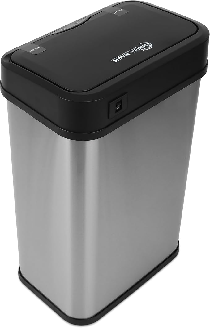 Simpli-Magic 79207AM Kitchen Trash Can, Touchless Trash Can and Garbage Bin, 13 Gallon Capacity, Perfect for Home, Kitchen, Office, Stainless Steel